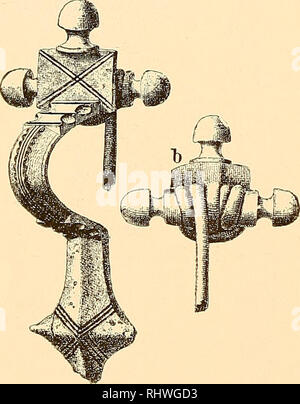 . Musei Bergens aarbog. La scienza. 24 Haakon Schetelig. [N. 8 Tipo di modulo, se è sempre più rara di quella rotonda. Più interessante è lo sviluppo della piastra quadrata. Dal fol- abbassamento quattro figure1) possiamo vedere come la piastra è gradualmente fatto più grande, probabilmente per dare una camera migliore per gli ornamenti posti qui. A volte la piastra estesa pianura è come prima, a volte ha conservato una maggiore parte centrale come un rudiment originale del collegamento tra la prua e la manopola (cfr. fig. 30). L'ex- la tensione della piastra sembra essere nessun miglioramento concreto andy come la molla-bobina sempre Foto Stock