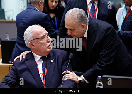 Bruxelles, Belgio. 4° febbraio 2019. Autorità palestinese il Ministro degli Esteri Riyad al-Maliki assiste in quinta UE-Lega degli Stati Arabi (LAS) Riunione ministeriale. Alexandros Michailidis/Alamy Live News Foto Stock