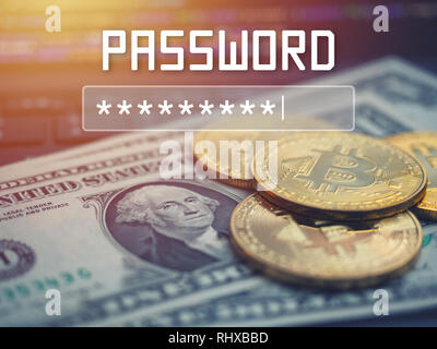 Password ingresso su sfondo sfocato sullo schermo. Password di protezione contro attacchi di hacker. Foto Stock