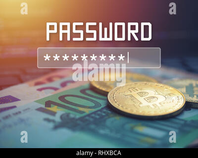 Password ingresso su sfondo sfocato sullo schermo. Password di protezione contro attacchi di hacker. Foto Stock
