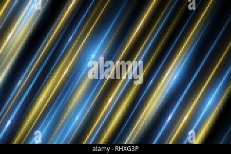 Effetto di luce. Abstract di sfondo giallo blu di fasci laser di luce su sfondo nero. Incandescente caotica linee neon di luce. Illustrazione Vettoriale. E Illustrazione Vettoriale