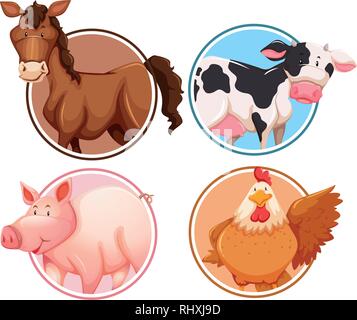 Set di animali da allevamento in cerchio illustrazione dello sfondo Illustrazione Vettoriale