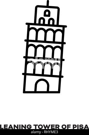 Torre pendente di Pisa, Italia, vettore icona linea. Punto di riferimento internazionale e simbolo del turismo. Illustrazione Vettoriale