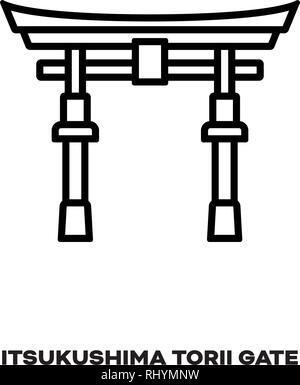 Torii Gate del santuario di Itsukushima, Miyajima, Hiroshima, Giappone, vettore icona linea. Punto di riferimento internazionale e simbolo del turismo. Illustrazione Vettoriale