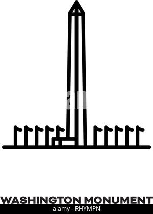 Il Monumento a Washington a Washington D.C., USA, vettore icona linea. Punto di riferimento internazionale e simbolo del turismo. Illustrazione Vettoriale