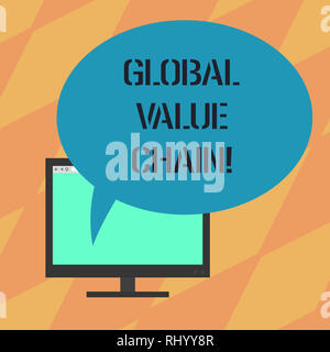 Segno di testo che mostra il valore globale di catena. Foto concettuale che mostra attività coinvolte nella produzione bene o servizio montato sul monitor di un computer lo schermo è vuoto Foto Stock