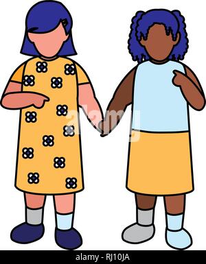 Bellissime bambine interracial giovane caratteri illustrazione vettoriale design Illustrazione Vettoriale