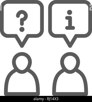 Client e il dipendente con chat cloud, domande frequenti e risposte icona linea. Illustrazione Vettoriale