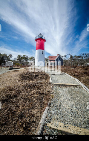 Nauset Beach Light House è un edificio restaurato del faro di Cape Cod National Seashore vicino Eastham, Massachusetts Foto Stock