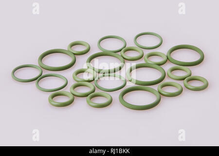 Set di Black idraulica e pneumatica guarnizioni di anello toroidale di  dimensioni diverse in un caso di colore giallo. Gli anelli in gomma.  Guarnizioni di tenuta per giunti idraulici. Guarnizione in gomma