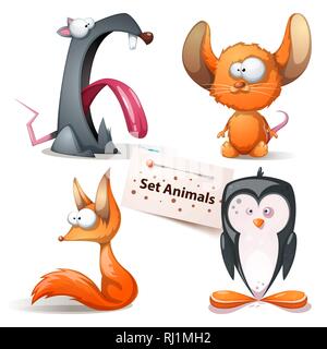 Ratto, topo, fox, penguin - impostare gli animali Illustrazione Vettoriale