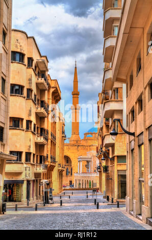 Minareto della Mohammad Al-Amin moschea a Beirut, Libano Foto Stock