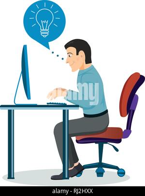 Uomo d'affari di imprenditore in un vestito lavorando su un computer presso il suo ufficio. Illustrazione Vettoriale