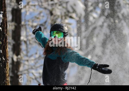 Redhead nella neve Foto Stock
