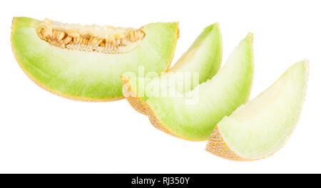 Fette di melone isolato su uno sfondo bianco Foto Stock