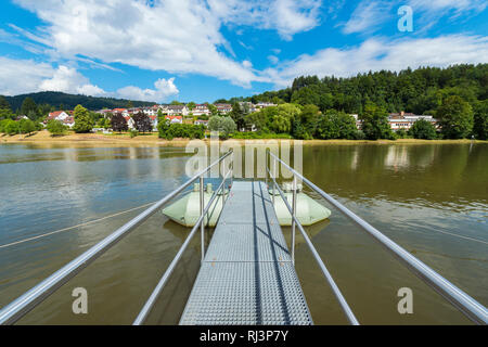 Ferro da stiro molo al fiume Neckar, Hirschhorn, Neckar, Bergstrasse distretto, Hessen, Germania Foto Stock