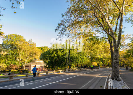 Scenario paesaggistico e le persone che esercitano/jogging/passeggiate/cavalcando attraverso il Central Park di New York durante il colorato Autunno/caduta stagione Foto Stock