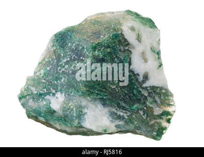 Agata Moss (SiO2), una forma di calcedonio, il campione da India isolato su sfondo bianco Foto Stock