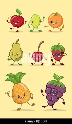 Emozioni kawaii frutti Illustrazione Vettoriale