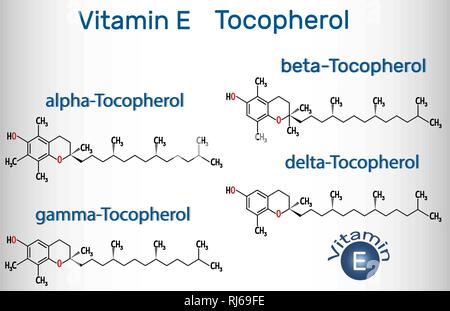 Vitamina E - Tocoferolo (alfa-, beta-, gamma, delta- molecola). Formula chimica di struttura. Illustrazione Vettoriale Illustrazione Vettoriale