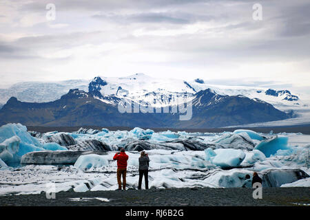 Jökulsárlón, Landschaft, Touristen, Eis vedere, Isola, Foto Stock