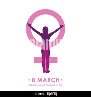 8 marzo internazionale womans giorno ragazza e simbolo femminile illustrazione vettoriale EPS10 Illustrazione Vettoriale