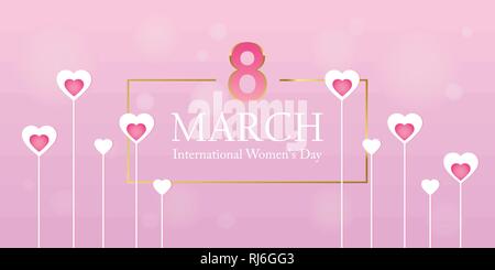 Womans giorno 8 marzo rosa e bianco biglietto di auguri con il cuore illustrazione vettoriale EPS10 Illustrazione Vettoriale