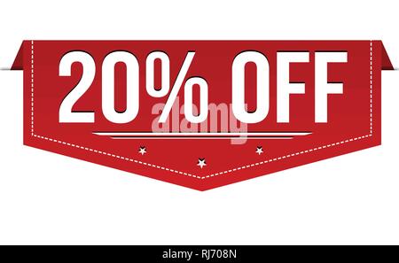 20 % di sconto design banner su sfondo bianco, illustrazione vettoriale Illustrazione Vettoriale