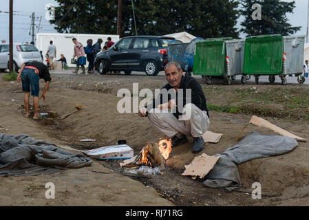 In Flüchtlingscamp Idomeni in Griechenland an der Grenze nach Mazedonien, aprile 2016. Foto Stock