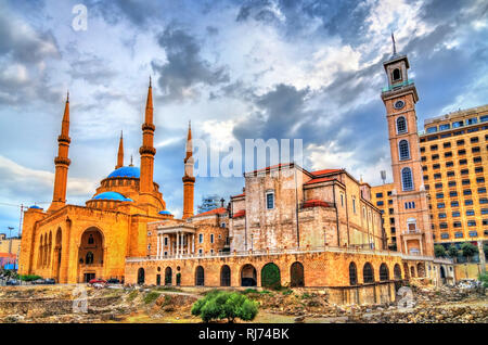 San Giorgio Cattedrale maronita e Mohammad Al-Amin moschea a Beirut, Libano Foto Stock