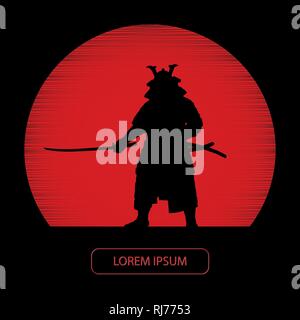 Samurai con una spada sullo sfondo di un disco rosso Illustrazione Vettoriale