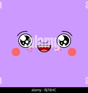 Felice Kawaii faccia Cartoon carino. Funny fortunato Illustrazione Vettoriale