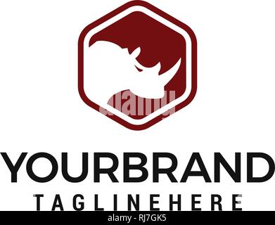 Rhino Logo design con esagono Modello di progetto Illustrazione Vettoriale