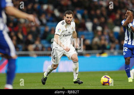 Madrid, Spagna. 3 febbraio, 2019. Nacho (reale) Calcio/Calcetto : spagnolo "La Liga Santander' match tra il Real Madrid CF 3-0 Deportivo Alaves al Santiago Bernabeu di Madrid in Spagna . Credito: Mutsu Kawamori/AFLO/Alamy Live News Foto Stock