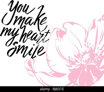 È possibile effettuare il mio cuore sorriso, scritto a mano scritte. Amore romantico calligraphy card iscrizione il giorno di San Valentino Illustrazione Vettoriale