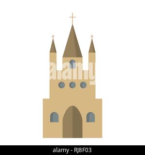 Icona piatta della Chiesa cattolica. Illustrazione vettoriale. Cristianesimo. Religione. Illustrazione Vettoriale