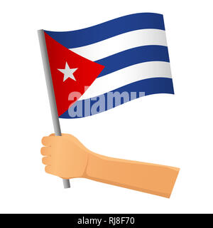 Bandiera di Cuba in mano. Sfondo patriottico. Bandiera nazionale di Cuba illustrazione Foto Stock