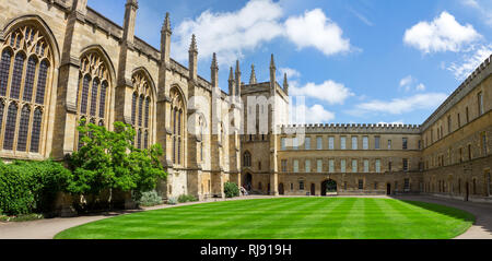 Una vista all'interno di un cortile a New College di Oxford, Inghilterra. 7 Luglio, 2016 Nuovo collegio fu fondato nel XIV secolo. Foto Stock