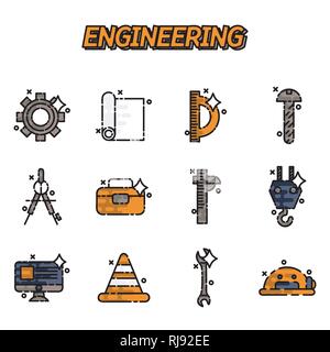 Engineering piatto set di icone. Illustrazione vettoriale EPS, 10 Illustrazione Vettoriale
