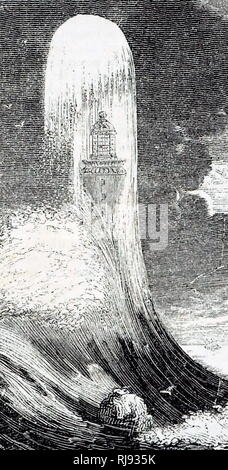 Una incisione raffigurante un faro di Eddystone in una tempesta, costruito da John Smeaton (1724-1792) un inglese ingegnere civile. Datata del XIX secolo Foto Stock