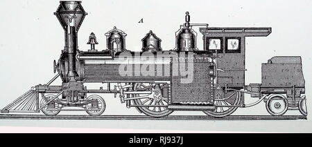 Una incisione raffigurante la sezione centrale longitudinale di un locomotore da locomotiva Baldwin opere. Datata del XIX secolo Foto Stock