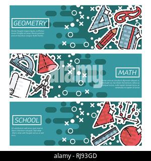 Set di Banner orizzontale sulla geometria. L'istruzione scientifica e set di banner. Vector design concept. Illustrazione Vettoriale