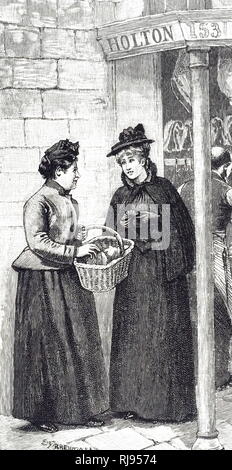 Una incisione raffigurante due donne riuniti al di fuori della macelleria. Datata del XIX secolo Foto Stock