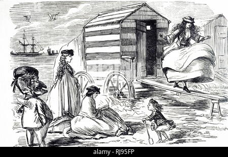 Una vignetta che raffigura un gruppo di sorelle che godono di una giornata in spiaggia. Illustrato da John Leech (1817-1864) Un caricaturista inglese e illustrator. Datata del XIX secolo Foto Stock