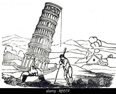 Una testiera inciso raffigurante la Torre Pendente di Pisa. Datata del XIX secolo Foto Stock