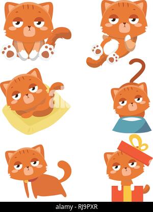 Insieme di diversi cartoon gatti. Illustrazione Vettoriale