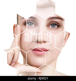 Bellissimo volto femminile in favi. Foto Stock