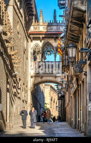 Carrer del Bisbe street, quartiere Gotico di Barcellona, in Catalogna, Spagna Foto Stock