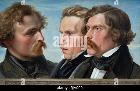 Julius Hübner (1806-1882), il Ritratto di pittori Karl Friedrich Lessing, Carl Ferdinand Sohn e Theodor Hildebrandt, 1839. Die Maler Karl Friedri Foto Stock