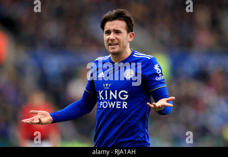 Il Leicester City è ben Chilwell gesti con il passo durante il match di Premier League al King Power Stadium, Leicester. Foto Stock